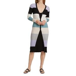 Le Superbe Fruit Stripe Maxi Ribbed Knit Dress Cardigan Womens Size Medium